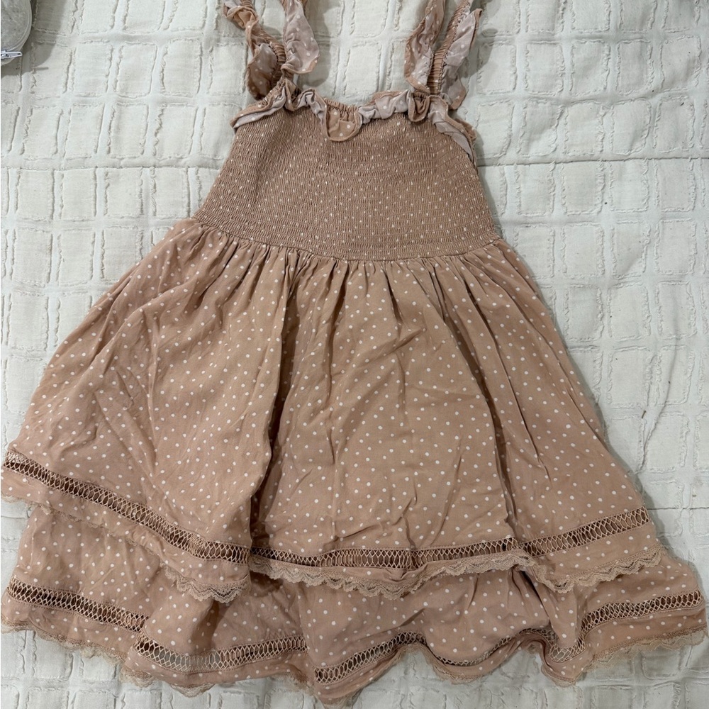 Noralee Girls Ruffled Polka Dot Brown Sundress